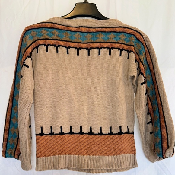 VTG 1984 Golden Touch Southwestern Sweater - Bell Sleeves - Boho Aztec Print M - Picture 2 of 6